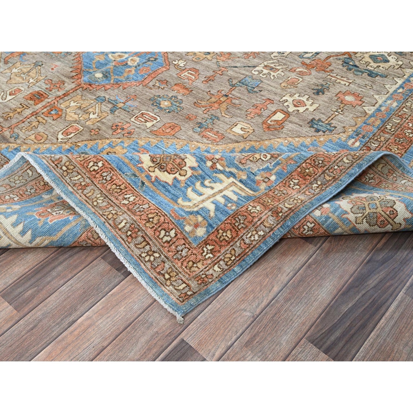 9'2"X12'3" Beaver Brown Peshawar Heris Hand Knotted High Mountain Wool Rug