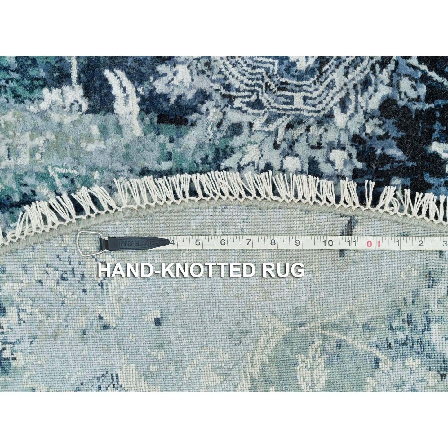 6'X6' Sapphire Blue Zoroastrian Wool And Silk Hand Knotted Round Rug