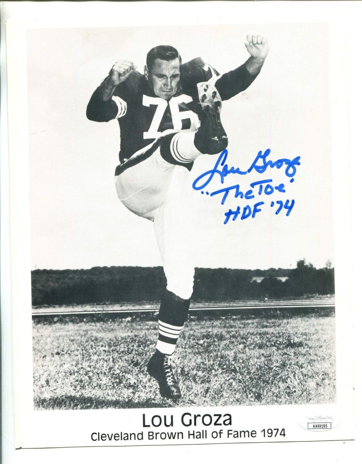 Lou Groza Autographed 8X10 Photo (Jsa)