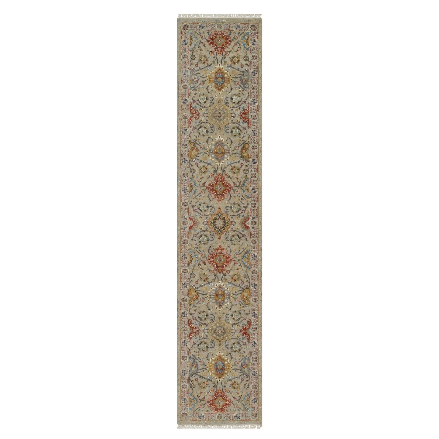 2'6"X11'10" Brown The Sunset Rosettes Hand Knotted Wool & Silk Runner Rug