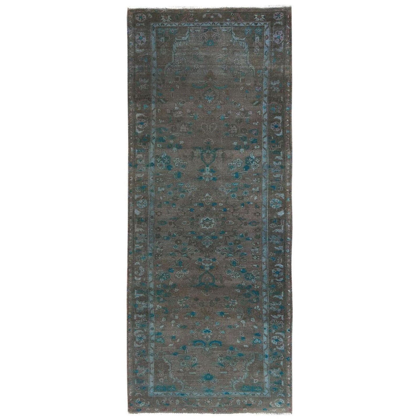 3'8"X9'3" Brown Vintage Farsian Bibikabad Hand Knotted Wool Runner Rug