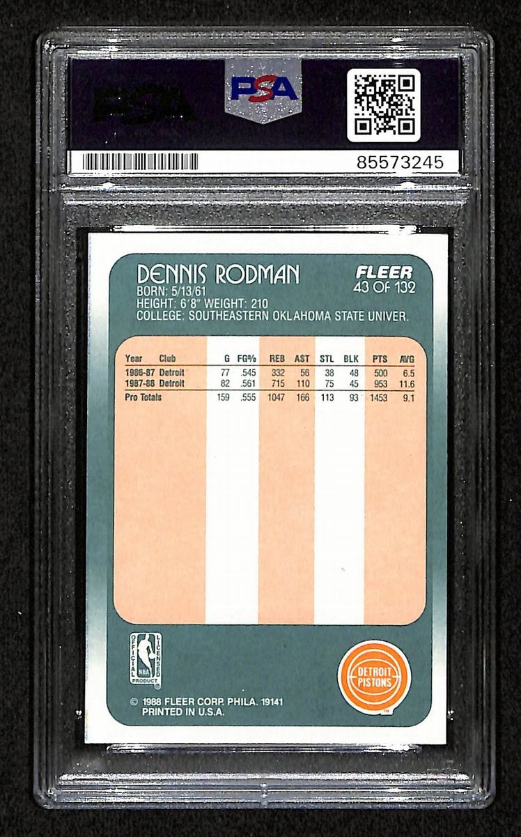 Dennis Rodman Hof Signed/Auto On Card 1988 Fleer Rc Card #43 Psa/Dna 198796