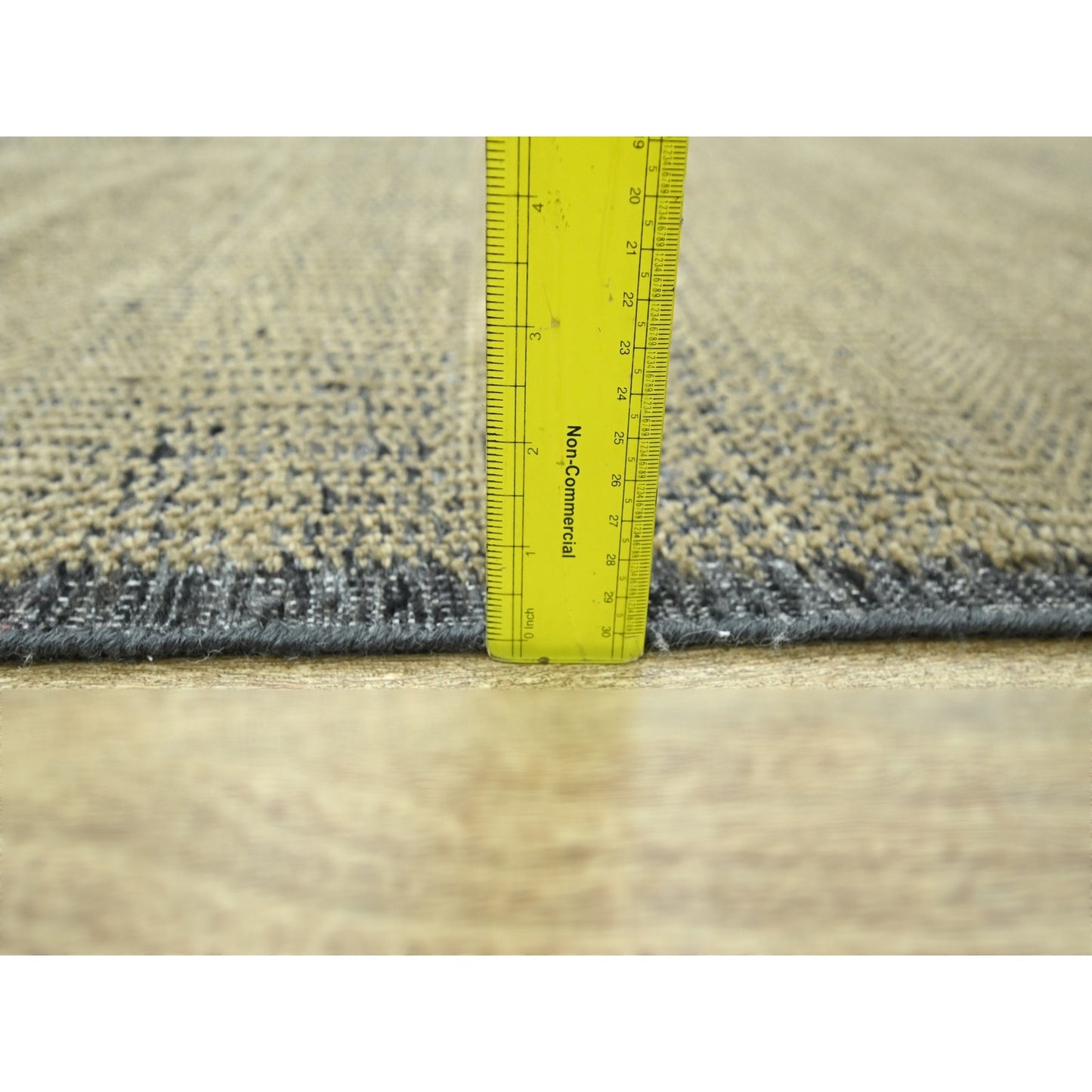 6'X9'3" Brown & Black Oxidized Grass Design Hand Knotted Pure Wool Rug