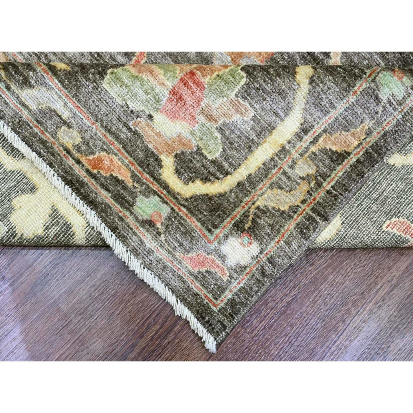 10'X13'5" Brown Afghan Angora Oushak Leaf Design Hand Knotted Wool Rug