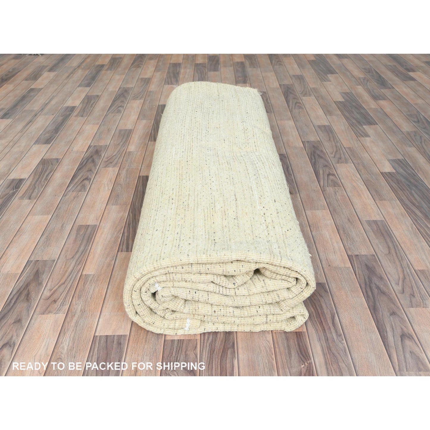 10'1"X14'1" Beige Undyed Natural Wool Hand Knotted Shaggy Moroccan Rug
