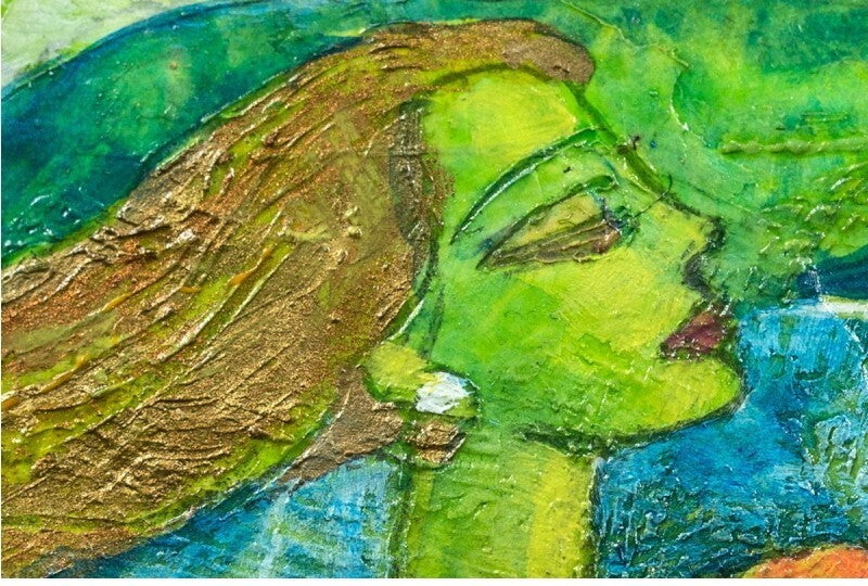 Yamin Young - Little Bird Melody Original Oil Painting Mixed Media Art With Coa
