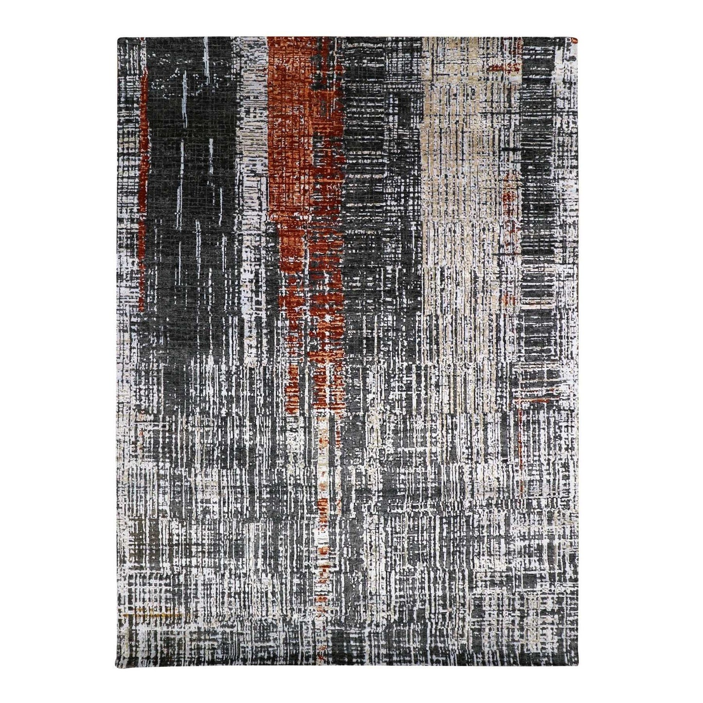 9'X12'4" Jet Black Organic Wool Hand Knotted Abstract Design Rug