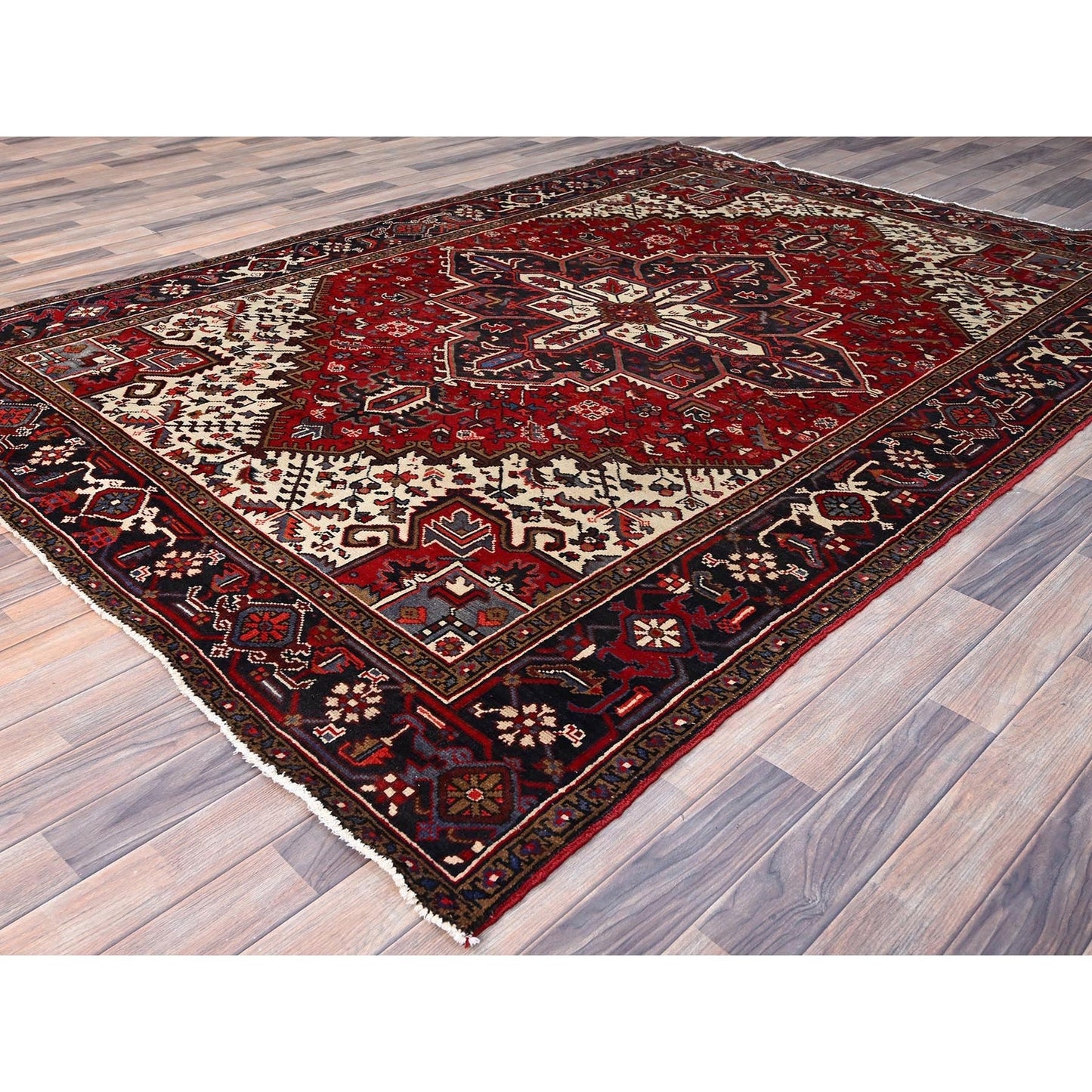 6'8"X9'5" Harvest Apple Red Hand Knotted Vintage Heris Cleaned Abrash Rug