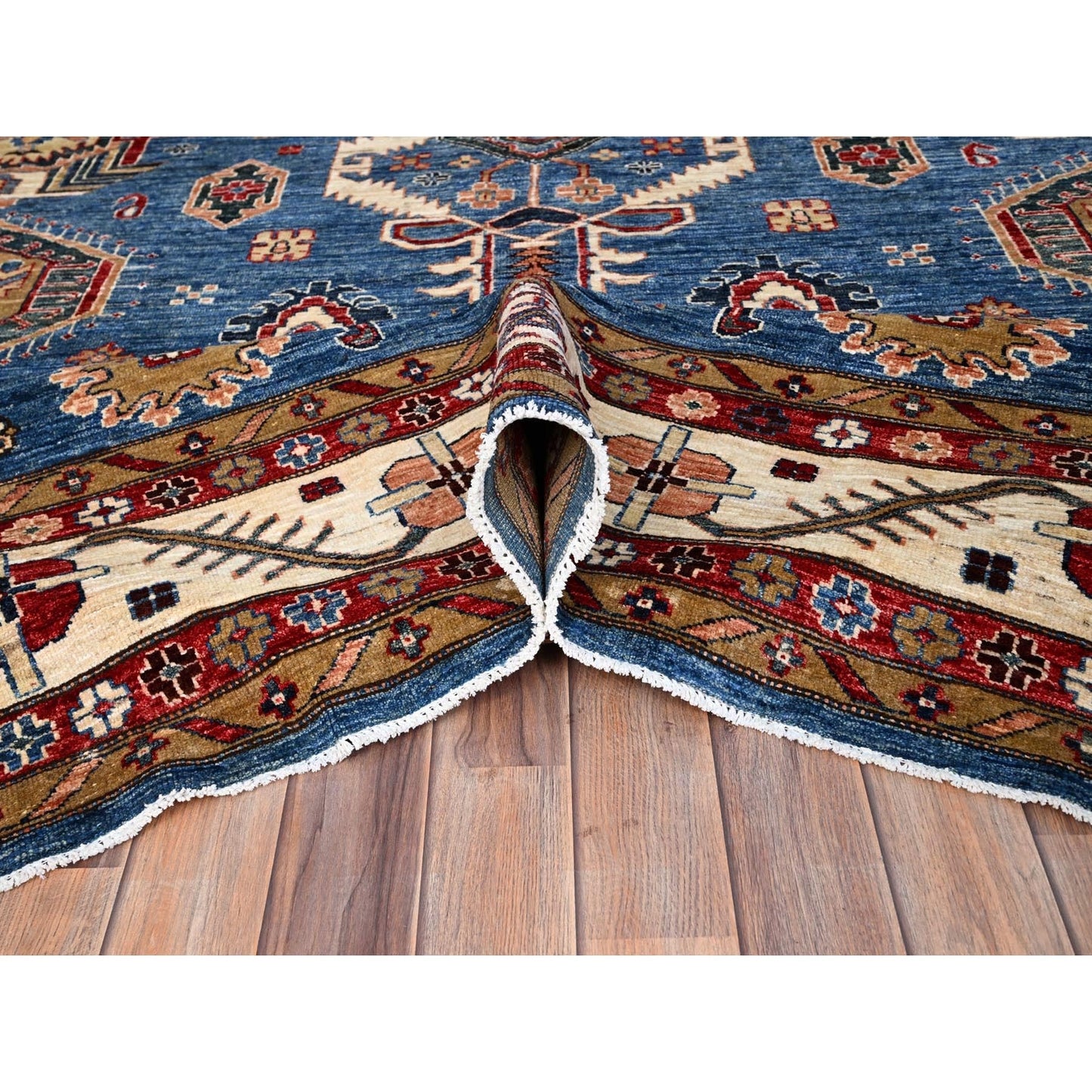 10'X13'5" Crystal Teal Blue Super Kazak Tribal Medallion Oriental Rug