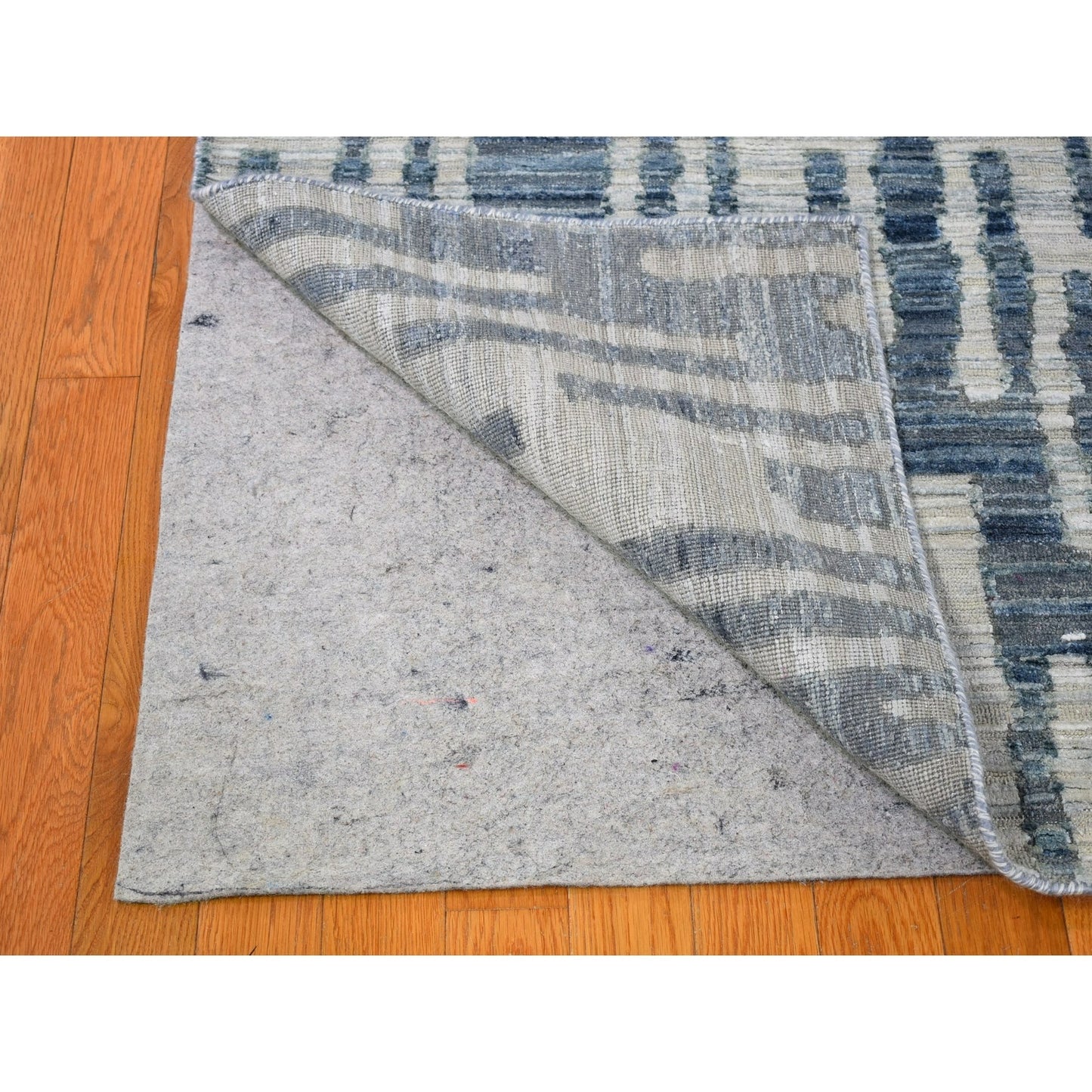10'X10' Pure Silk And Textured Wool Square Zigzag With Graph Design Rug