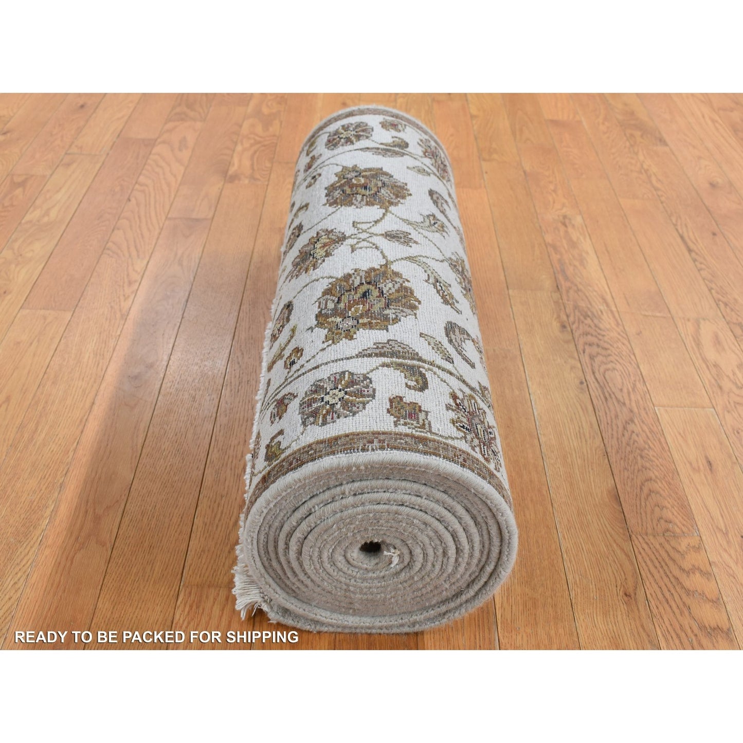 2'7"X16' Bone White Wool And Silk Rajasthan Hand Knotted Xl Runner Rug