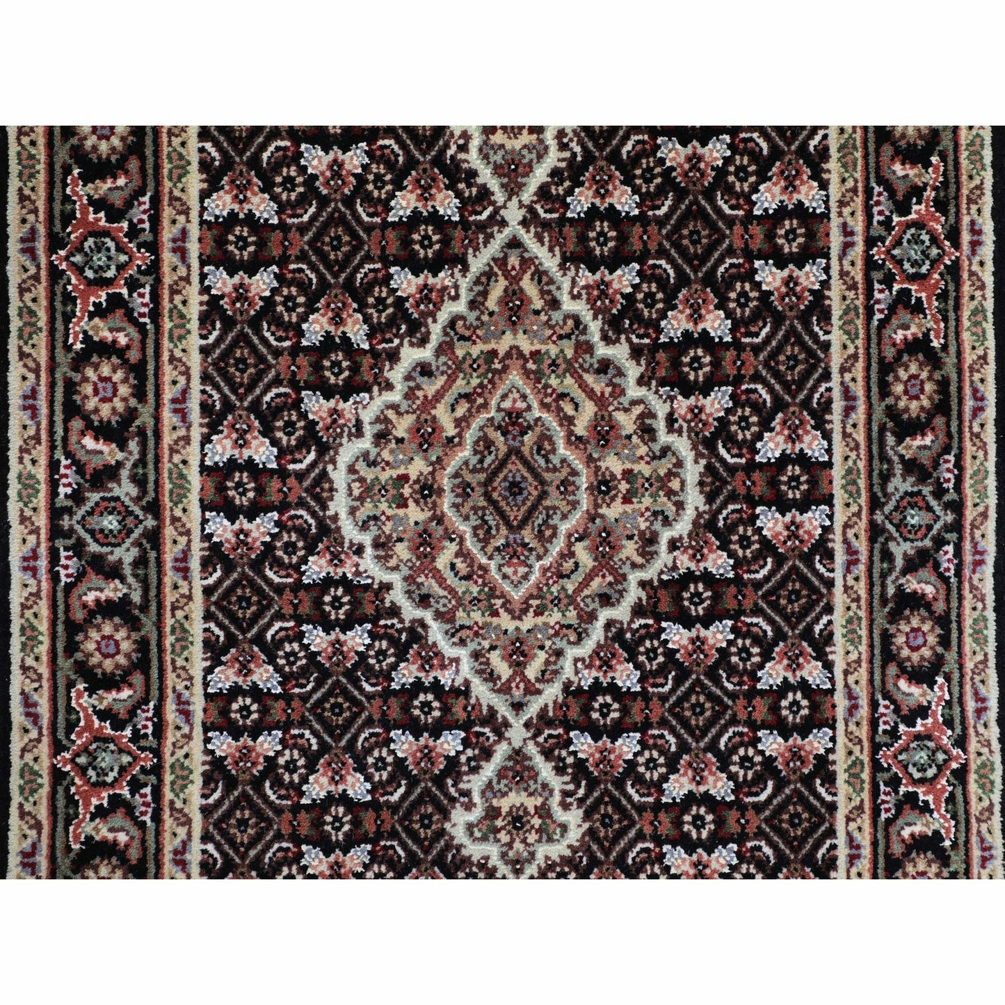 2'6"X10'1" Black Tebraz Mahi Fish Design Runner Hand Knotted Rug