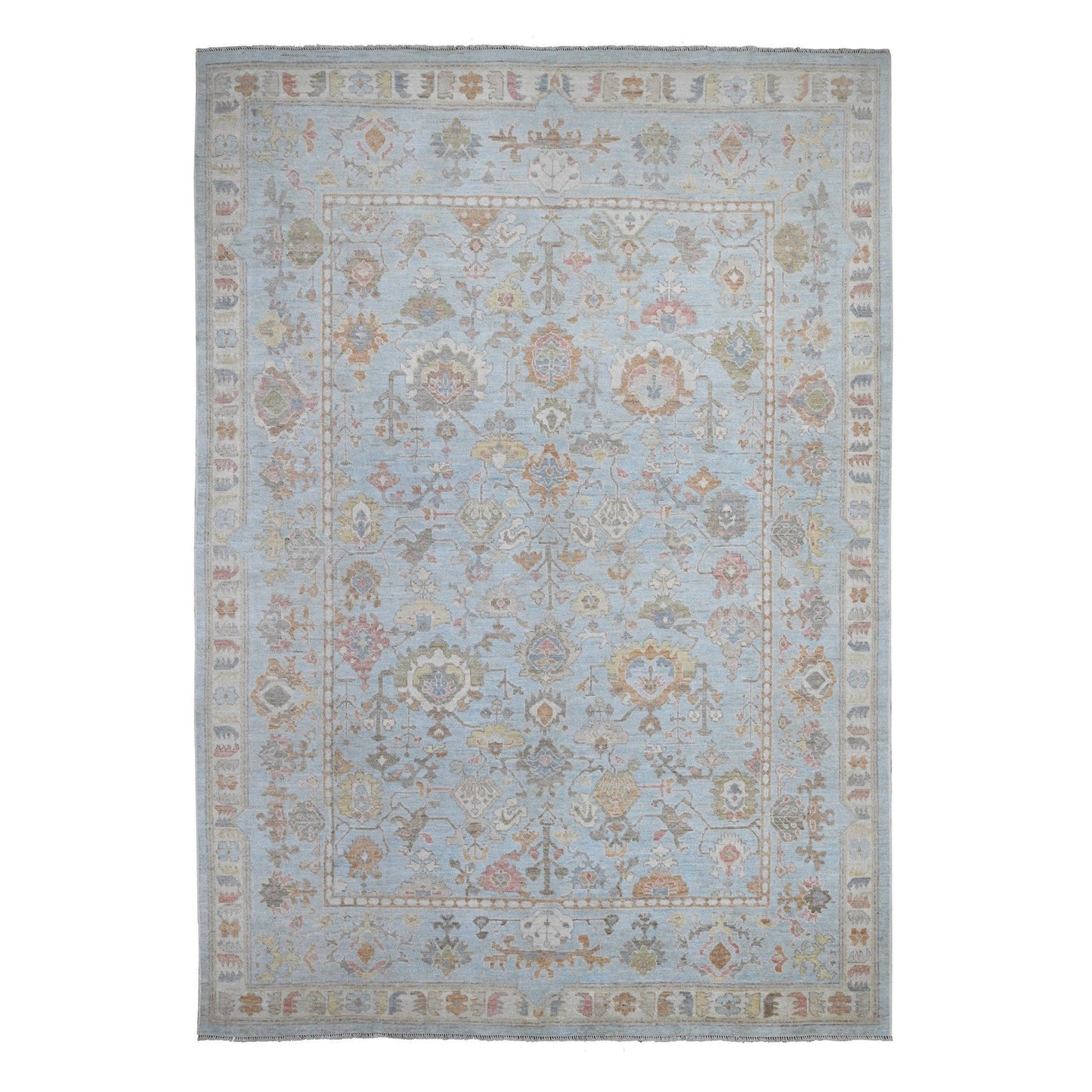 9'X12'6" Quilt Blue Afghan Hand Knotted Angora Oushak Oriental Rug