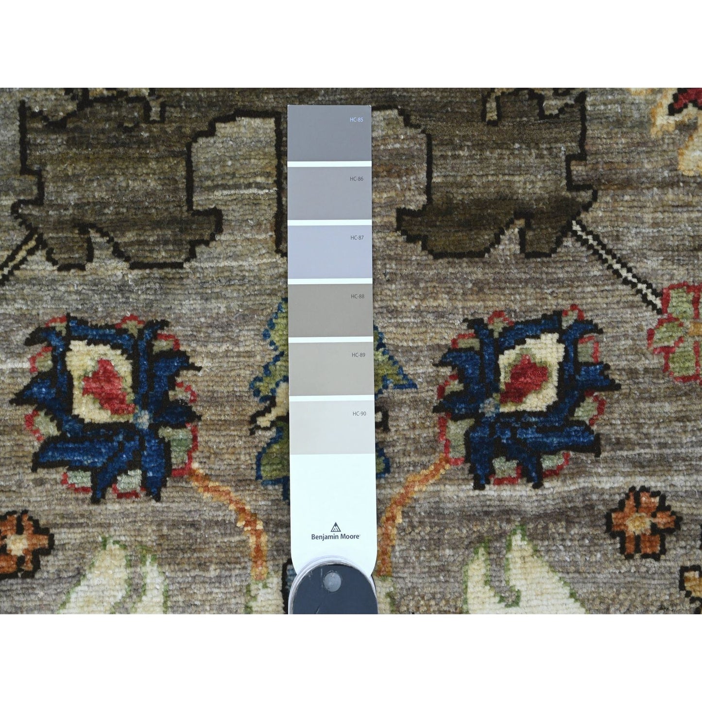 3'X5'10" Gray Heris Design High Mountain Wool Hand Knotted Runner Rug