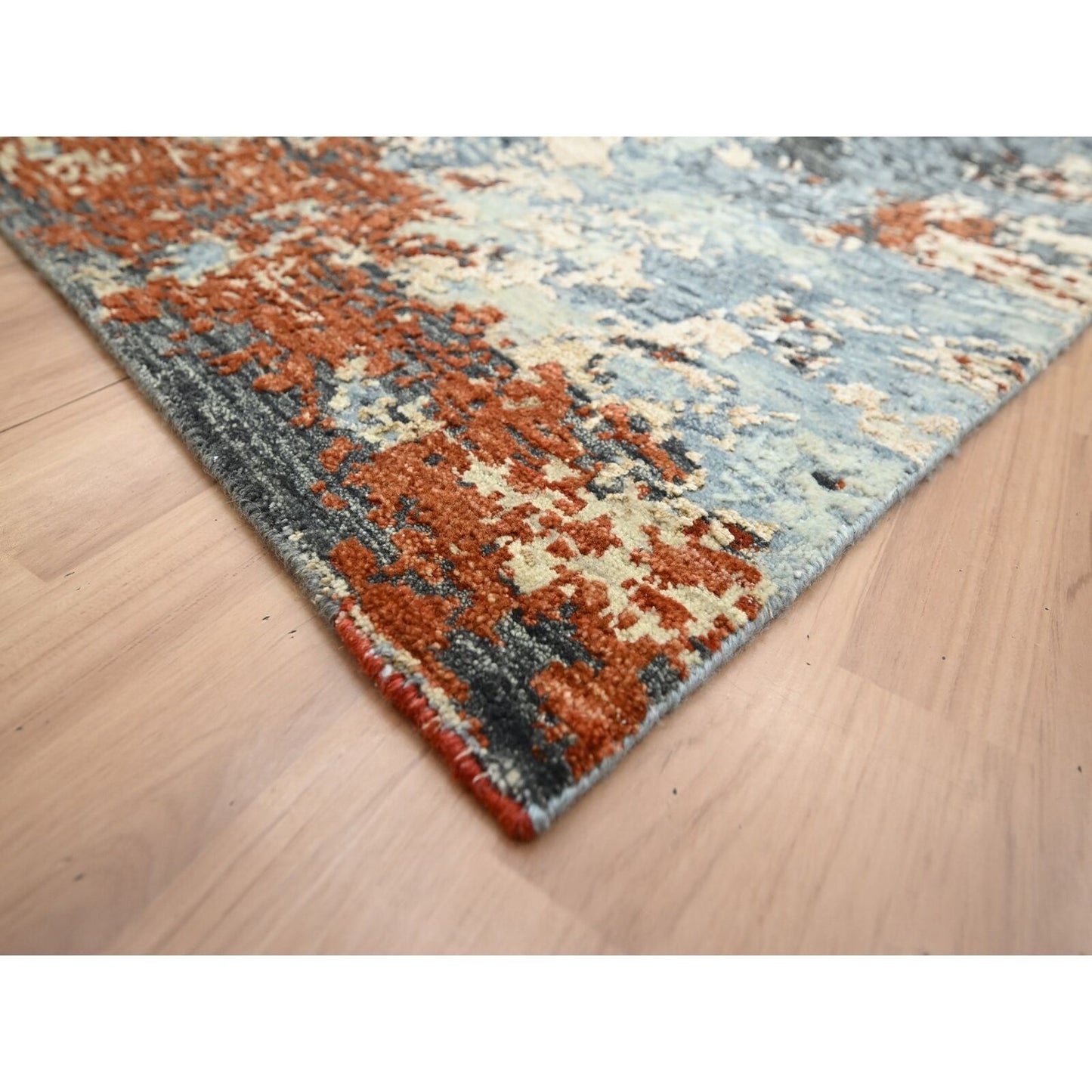 8'1"X10'2" Gray-Beige Abstract Design Pure Wool Hand Knotted Oriental Rug