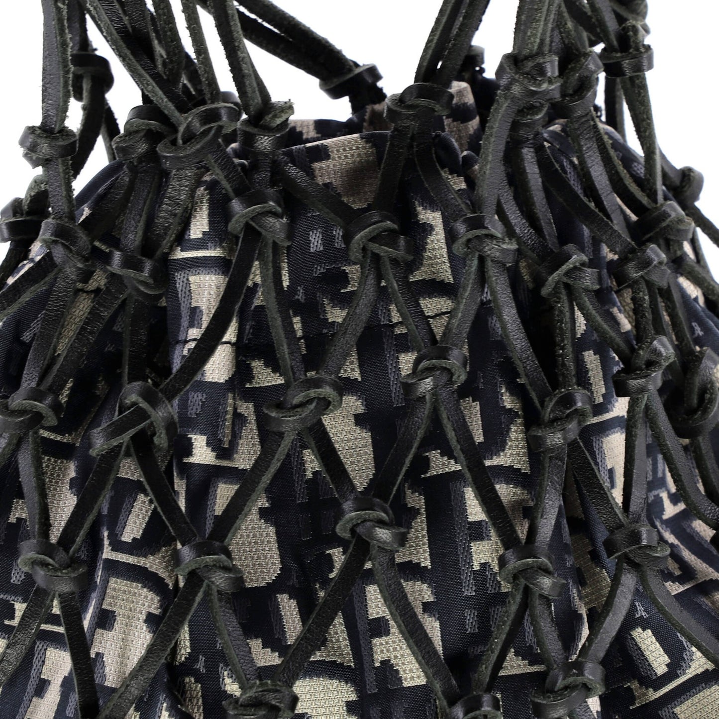 Christian Dior Drawstring Net Tote Diorissimo Canvas And Leather