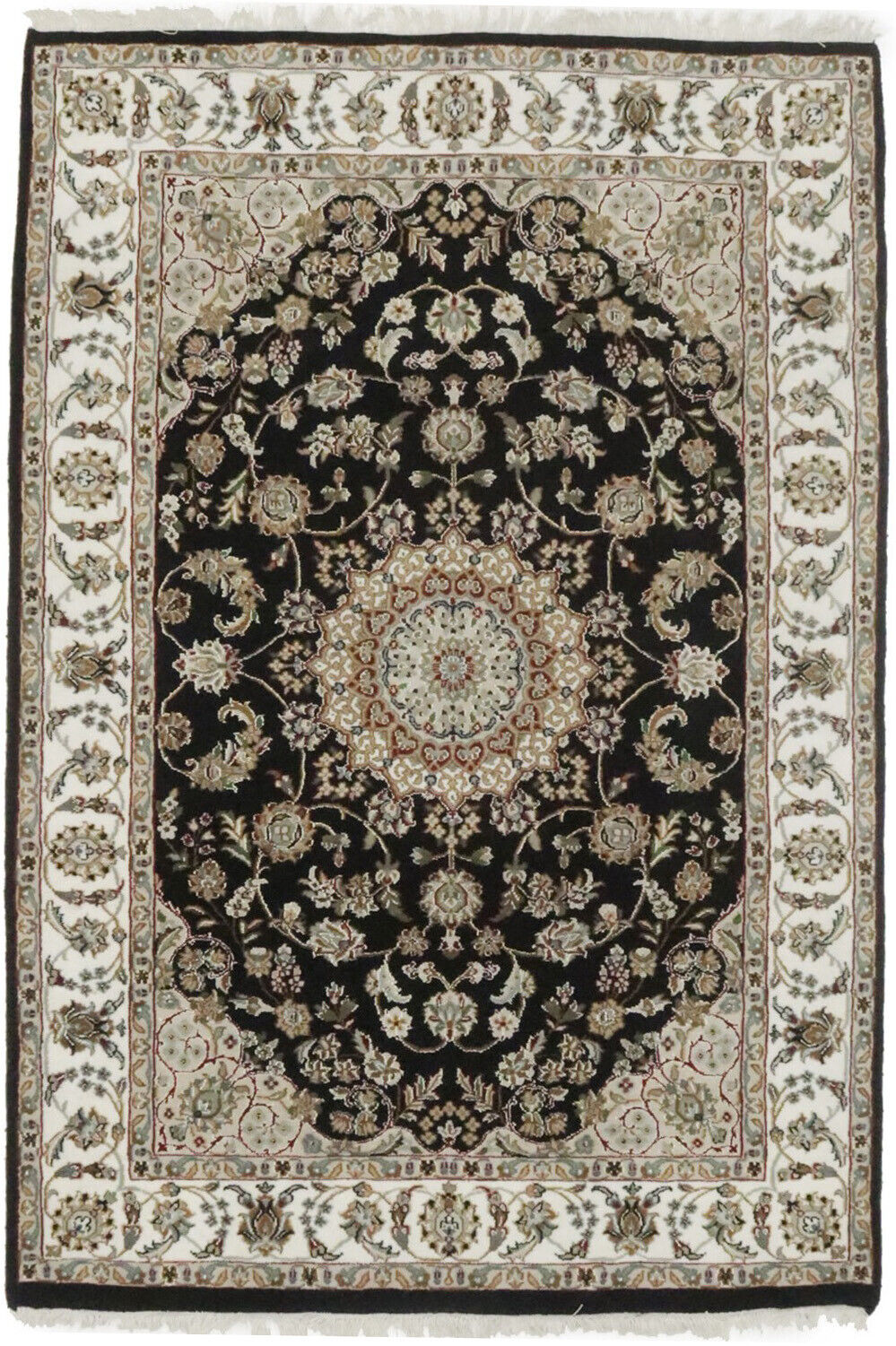 Handmade Indo-Nain Oriental Area Rug Floral