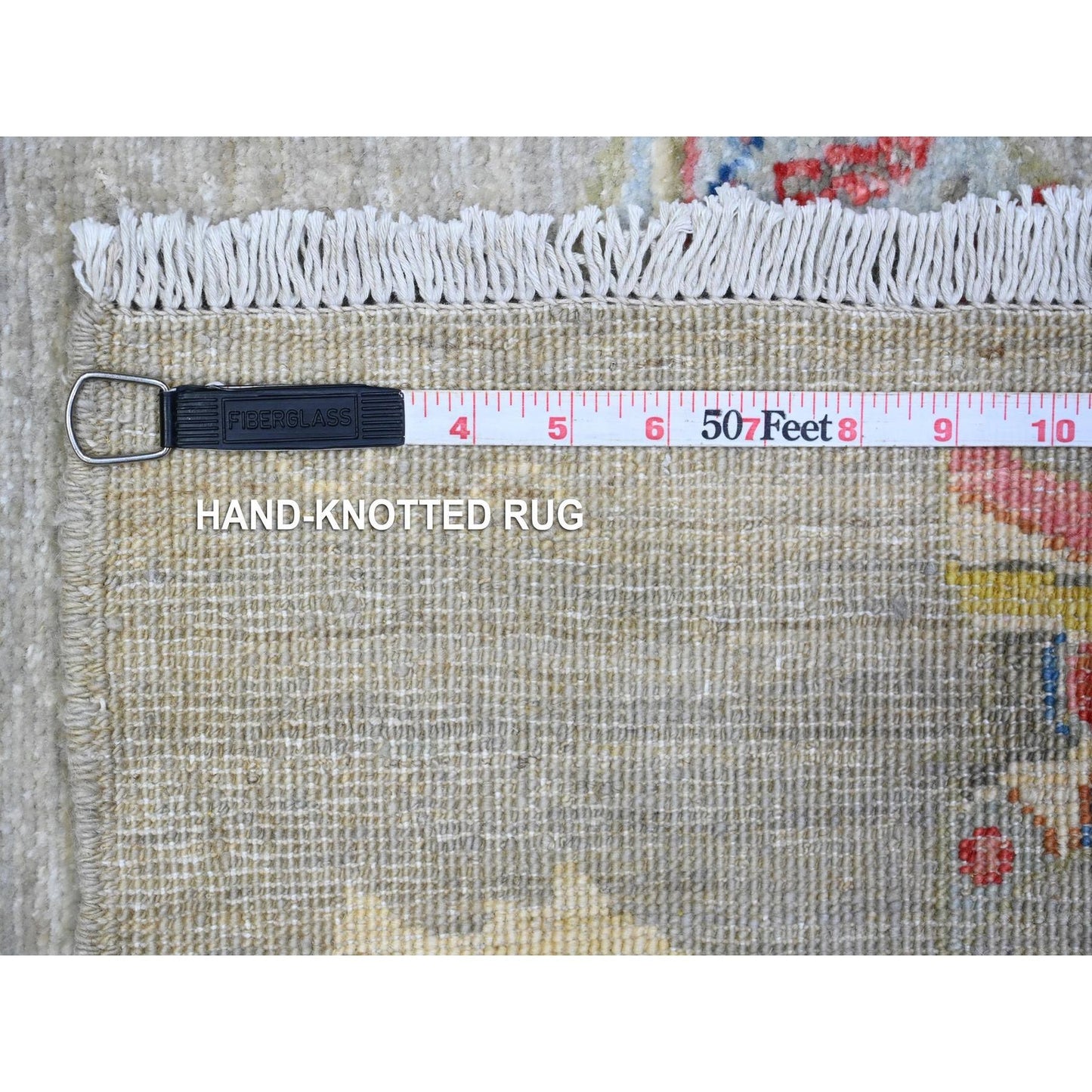 4'1"X12' Rocky Gray Hand Knotted Wool Peshawar Oceanic Fish Oriental Rug