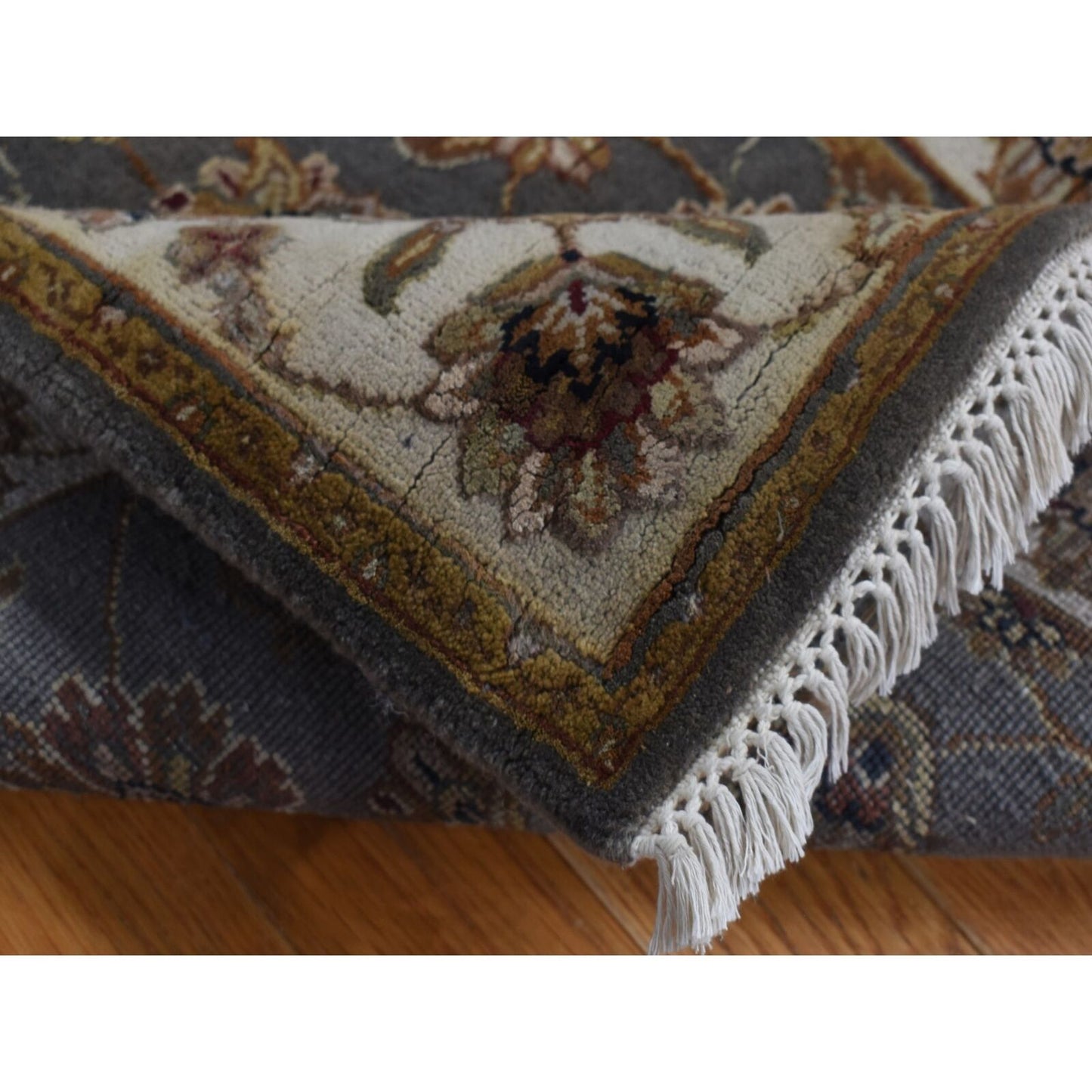 2'6"X20' Gray Rajasthan Design Wool And Silk Hand Knotted Xl Runner Rug