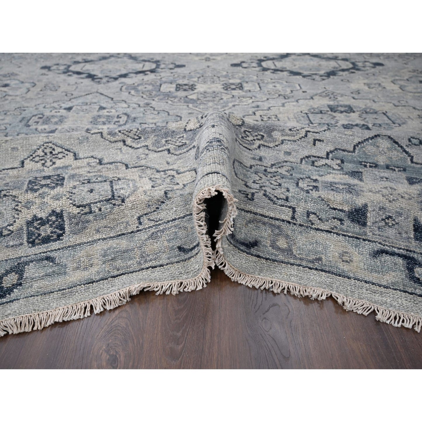 12'X17'9" Gray Hand Knotted Anatolian Design Organic Wool Oversized Rug