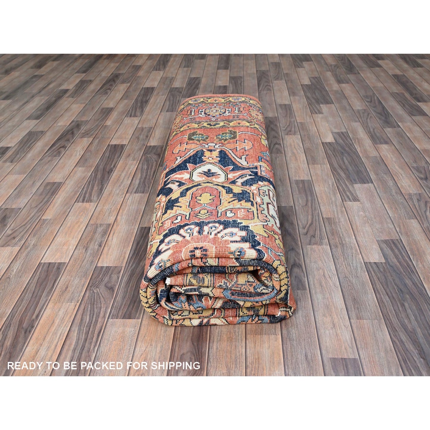 9'1"X12' Indian Red Hand Kontted Wool Afghan Seeripe Heris Design Rug