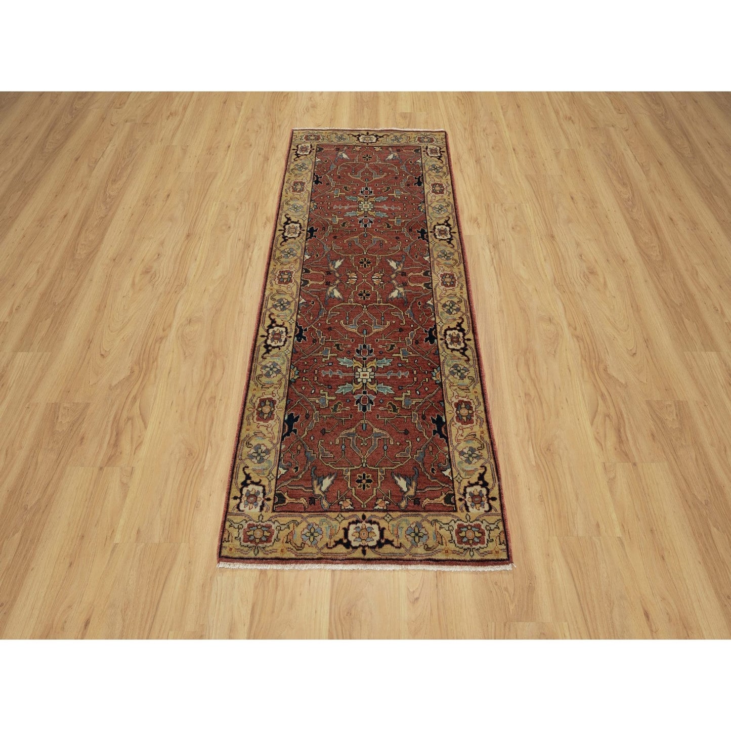 2'7"X6'1" Red Wool Hand Knotted Antiqued Fine Heris Recreation Runner Rug