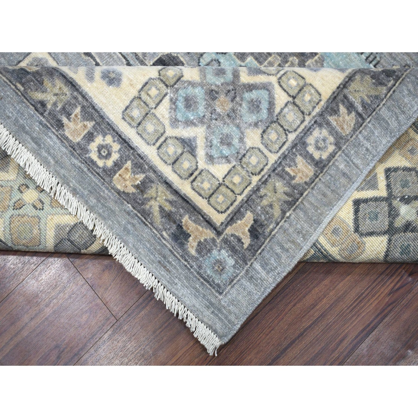 9'X12' Gray Afghan Wool Hand Knotted Fine Peshawar Densely Woven Rug