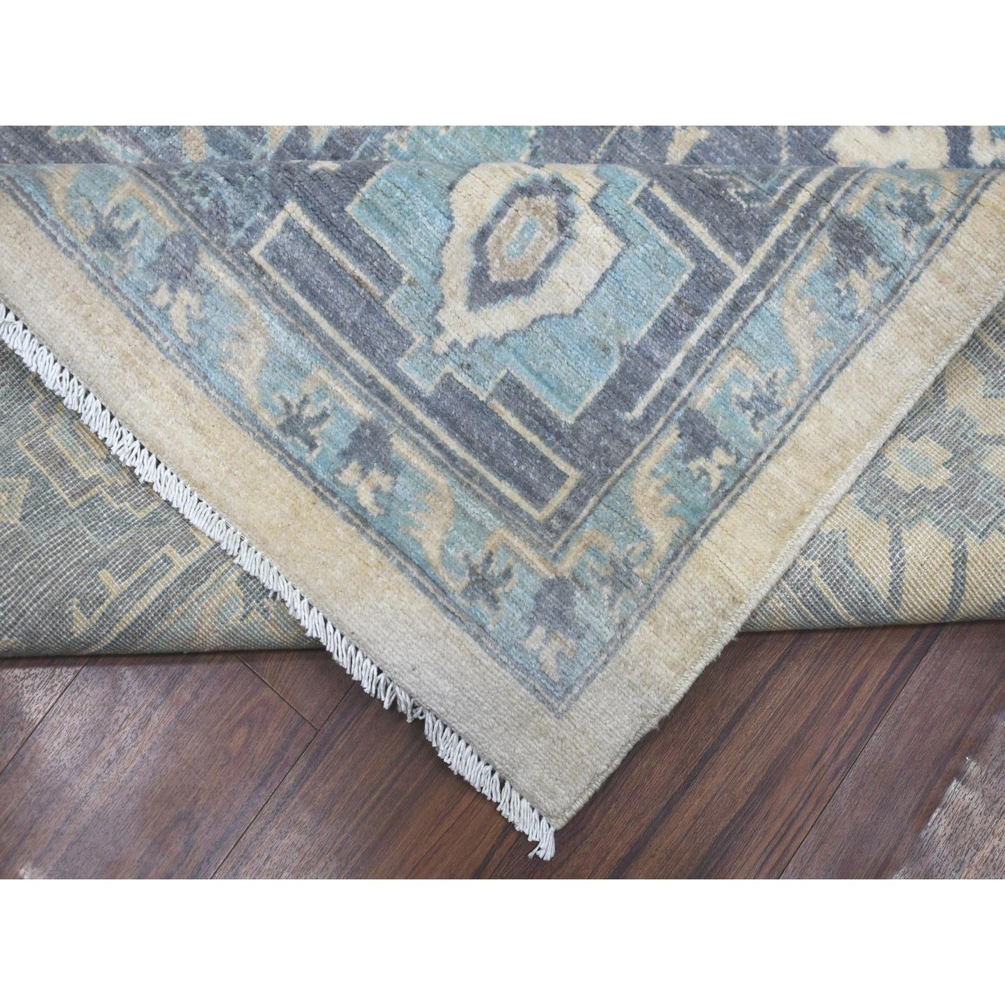 9'1"X11'9" Ivory Hand Knotted Fine Peshawar Afghan Wool Rug