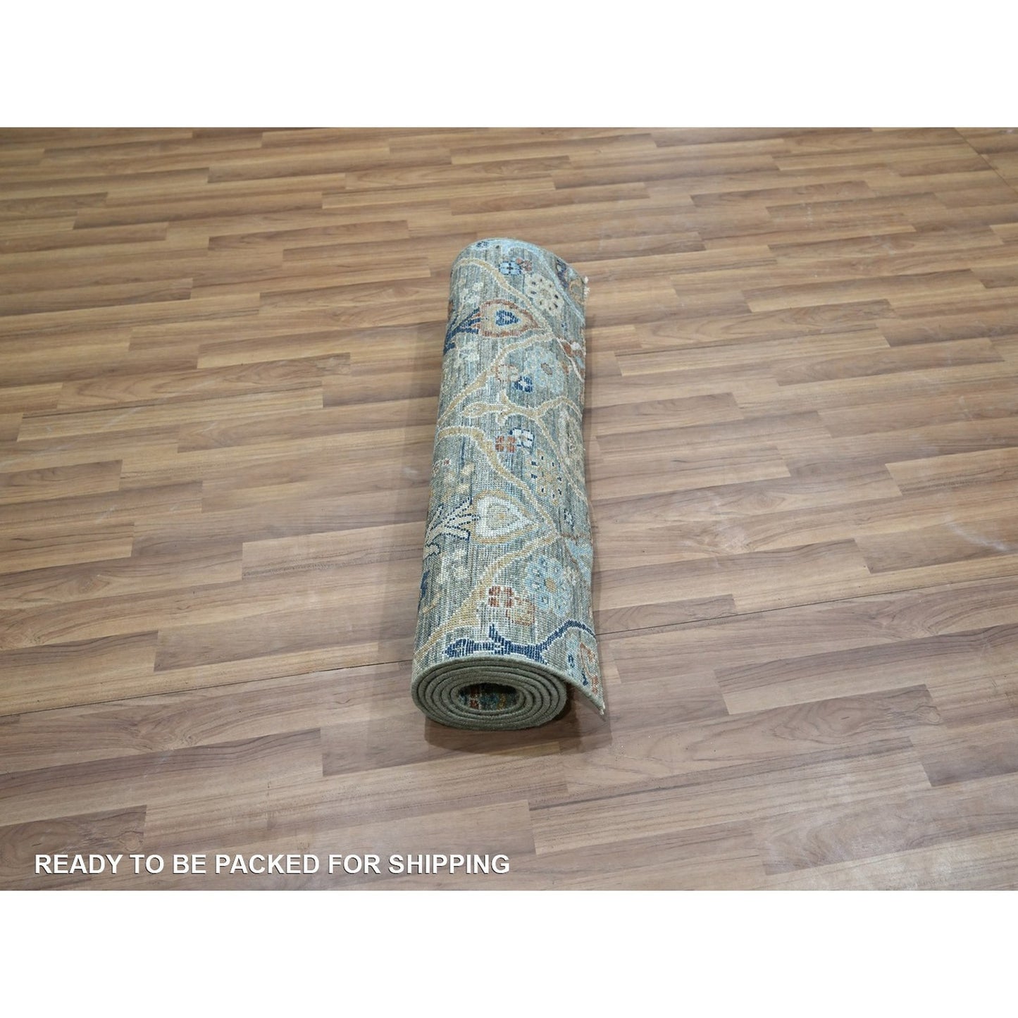 2'8"X8'1" Green Hand Knotted Wool Rug Trellis Borderless Garden Design