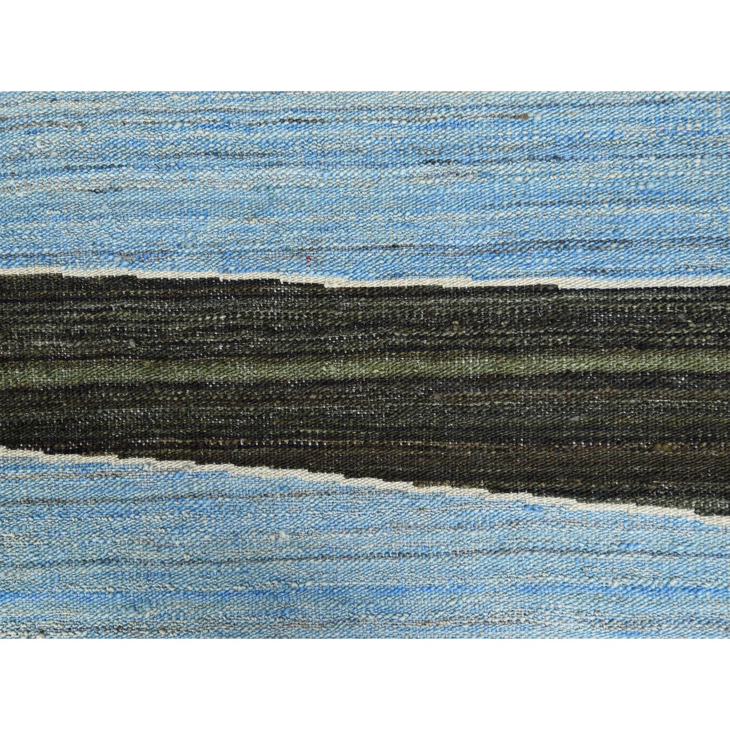 12'5"X15' Hand Woven Brown And Blue Mountain Design Flat Weave Kilim Rug