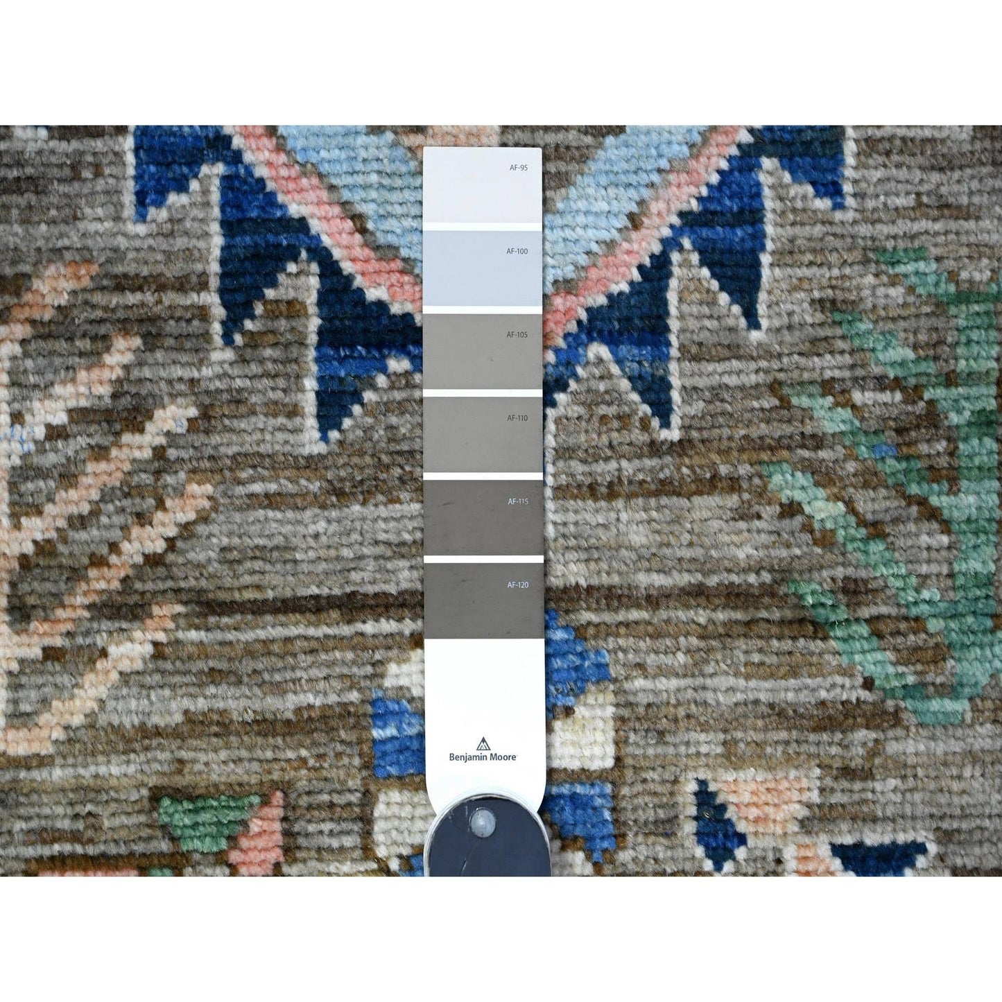 3'8"X11'4" Cloud Gray Tribal Village Design Wide Runner Oriental Rug