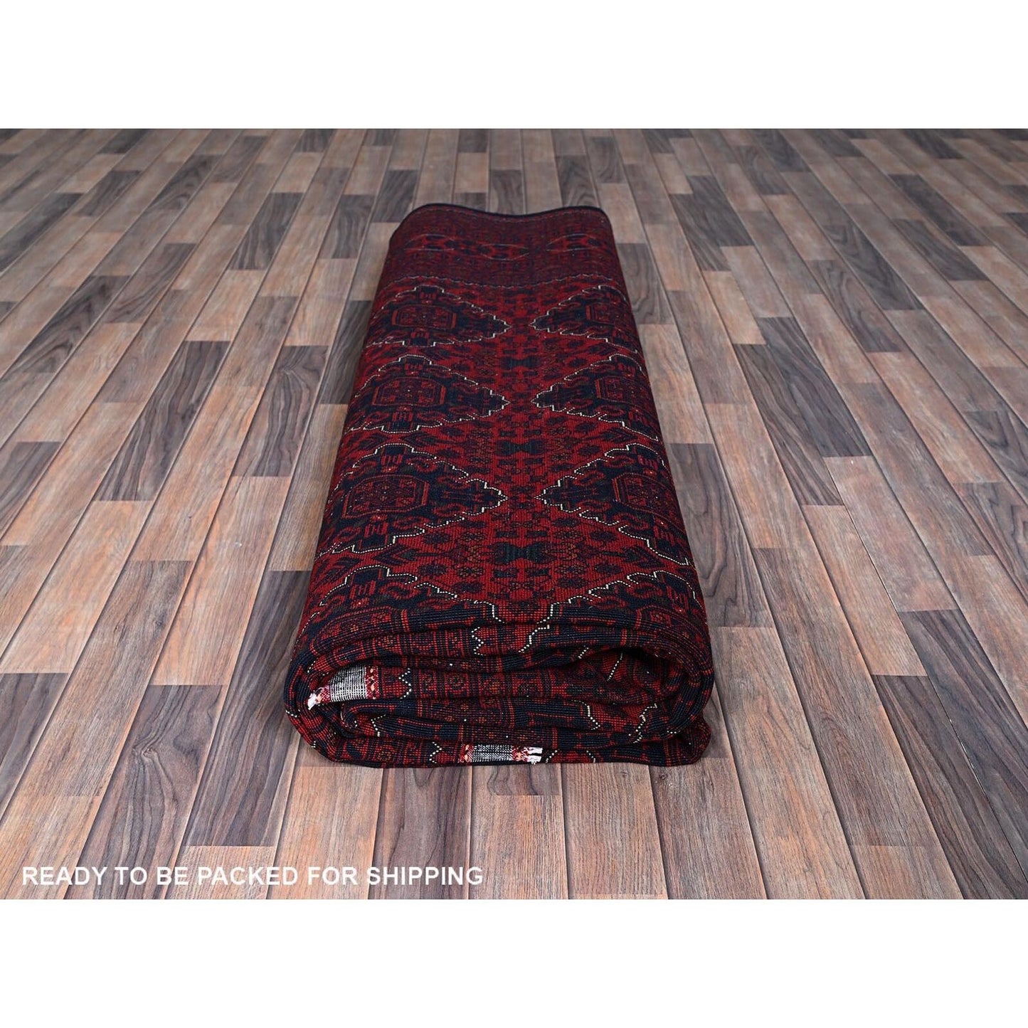 9'10"X12'9" Red Afghan Khamyab Geometric Pattern Hand Knotted Soft Wool Rug
