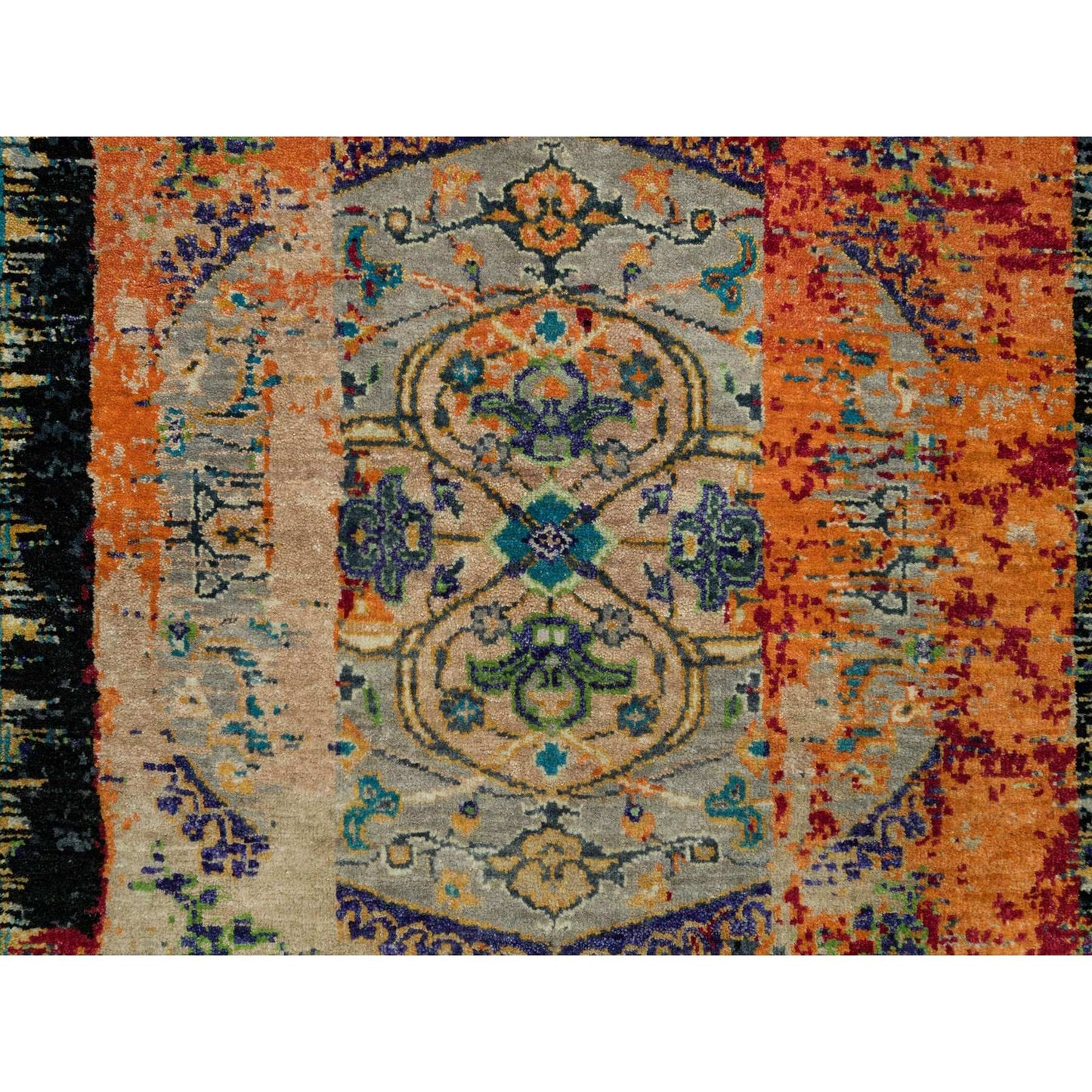 3'2"X5'1" Coral Rose Red Hand Knotted Ancient Ottoman Erased Design Rug