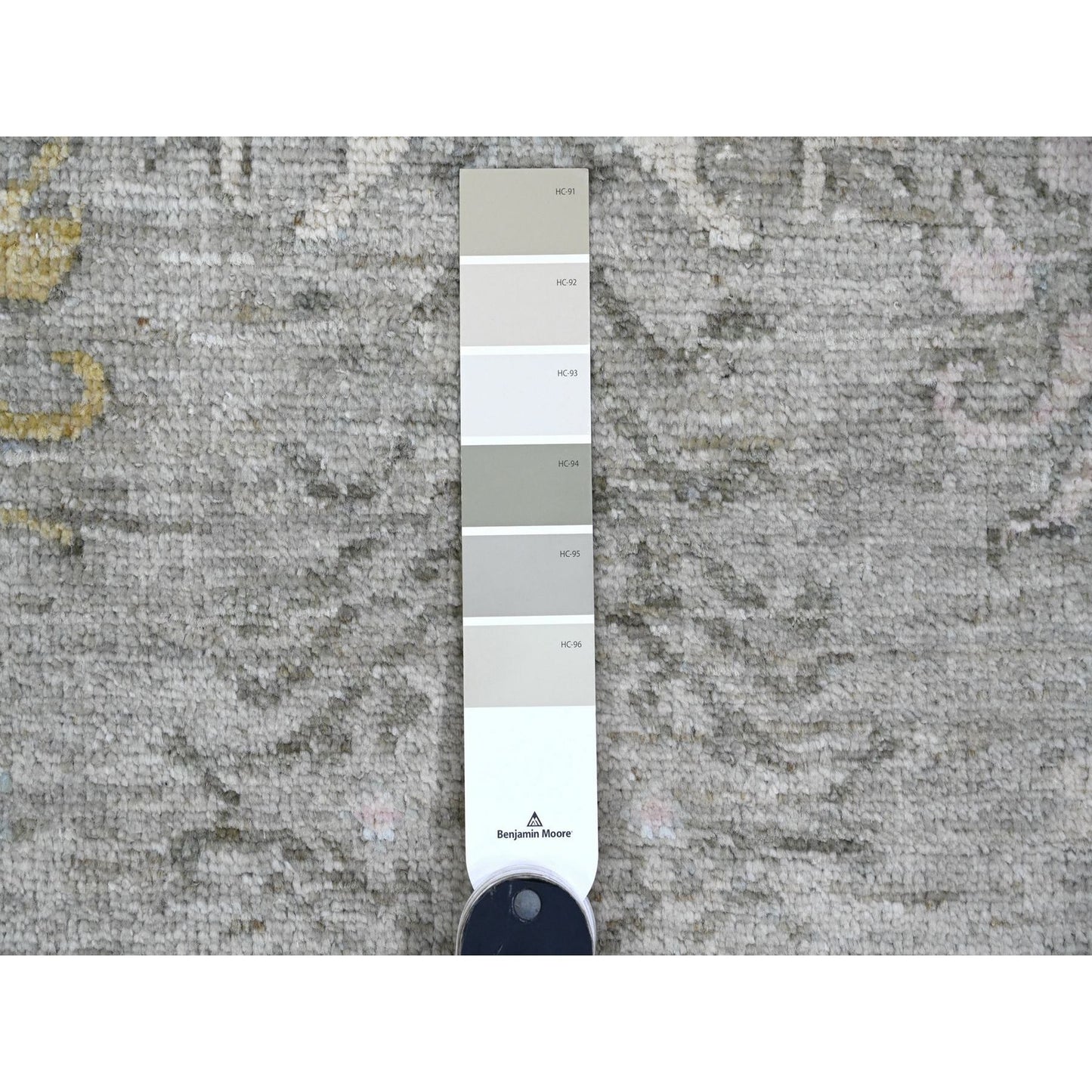8'X9'7" Gray Afghan Angora Oushak Leaf Pattern Hand Knotted Pure Wool Rug