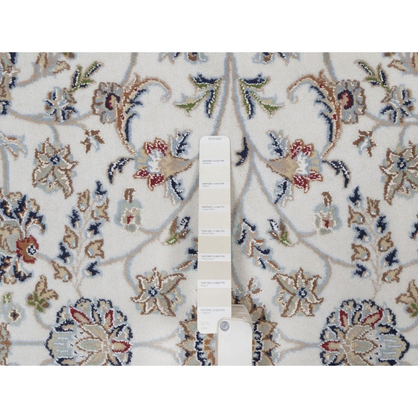 6'2"X6'2" Ivory Nain Flower Design Wool And Silk Hand Knotted Round Rug