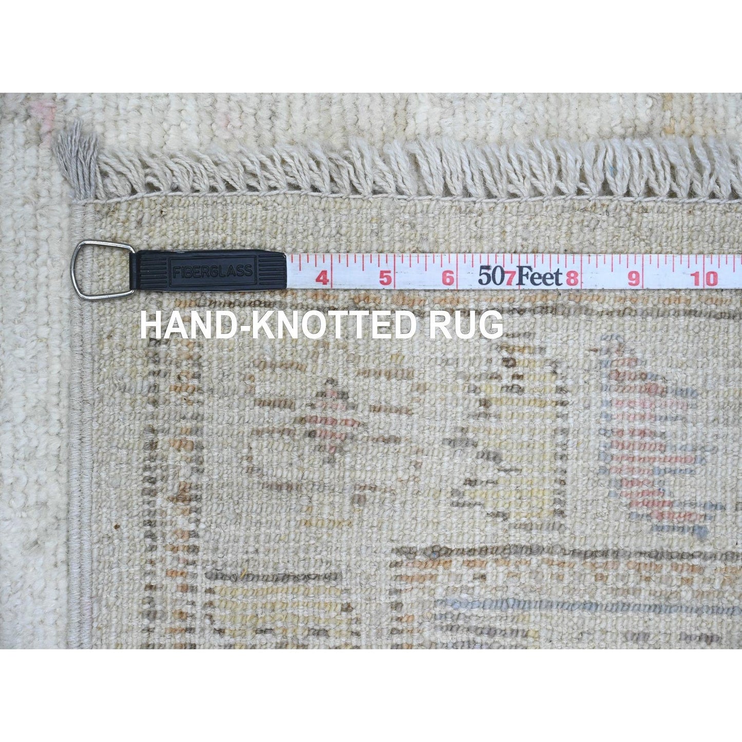 2'10"X12'5" White Hand Knotted Angora Oushak Leaf Design Wool Runner Rug