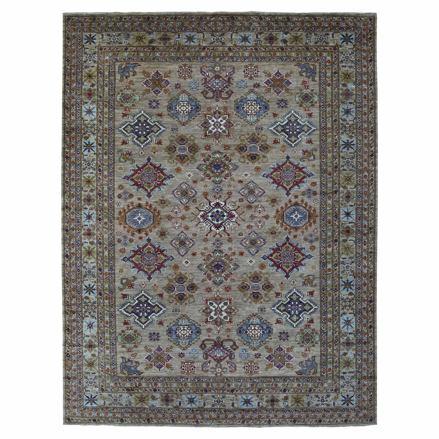 9'X11'9" Hand Knotted Beige Super Kazak Extra Soft Wool Oriental Rug