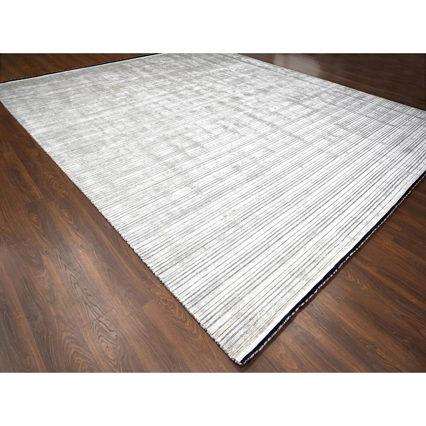 14'X16'2" Taupe Modern Textured Hand Loomed Wool And Silk Oversized Rug