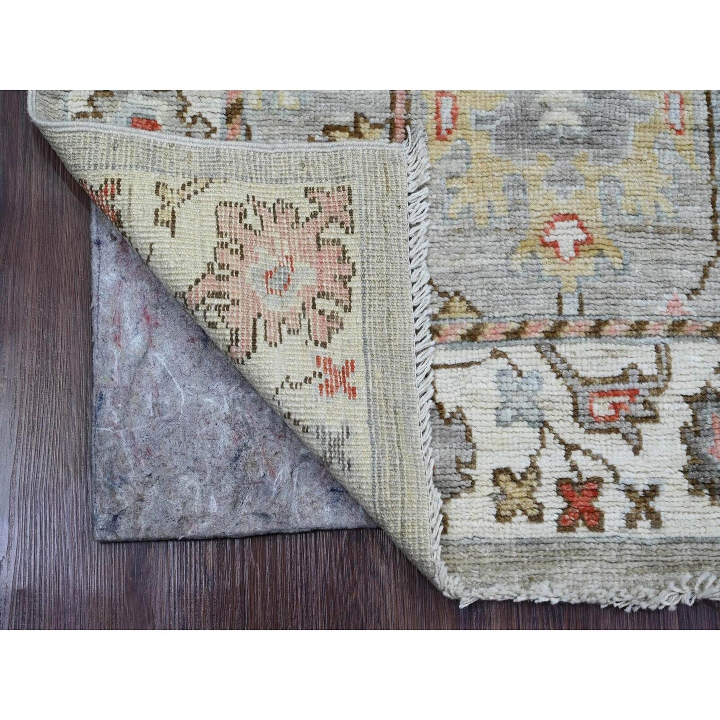 3'X9'8" Coin Gray Afghan Angora Oushak Hand Knotted Pure Wool Runner Rug