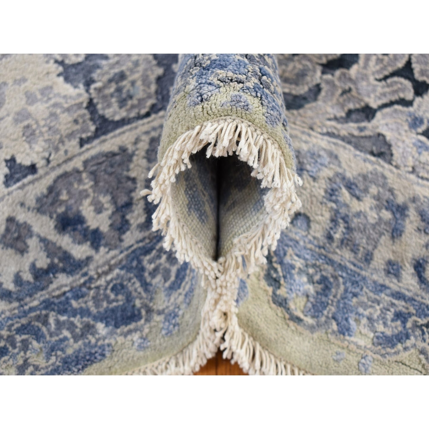 9'X12' Ash Gray Broken Kishoon Wool With Pure Silk Hand Knotted Rug