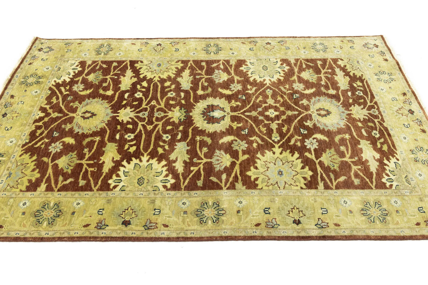 Rust Oushak Chobi Hand-Knotted Wool Rug Floral