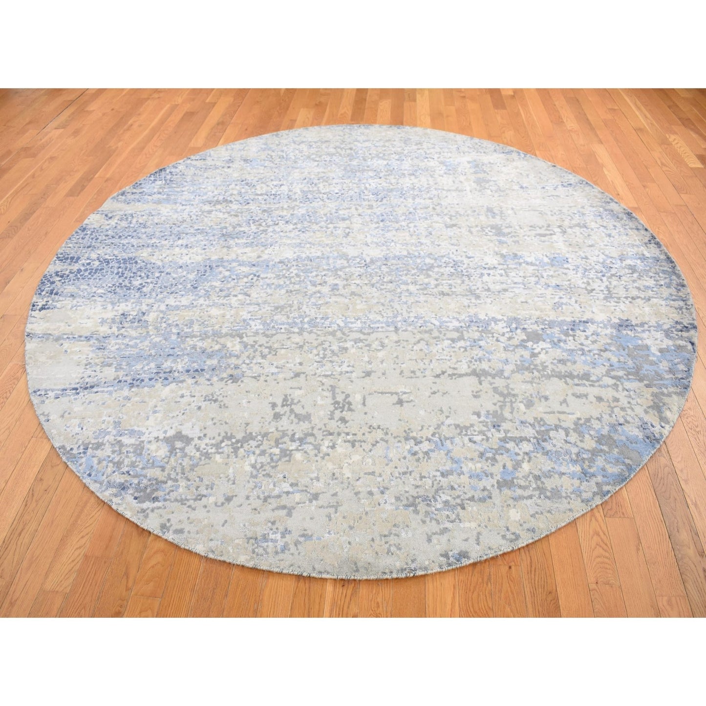 9'X9' Blue Broken Mosaic Wool And Silk Hand Knotted Round Rug
