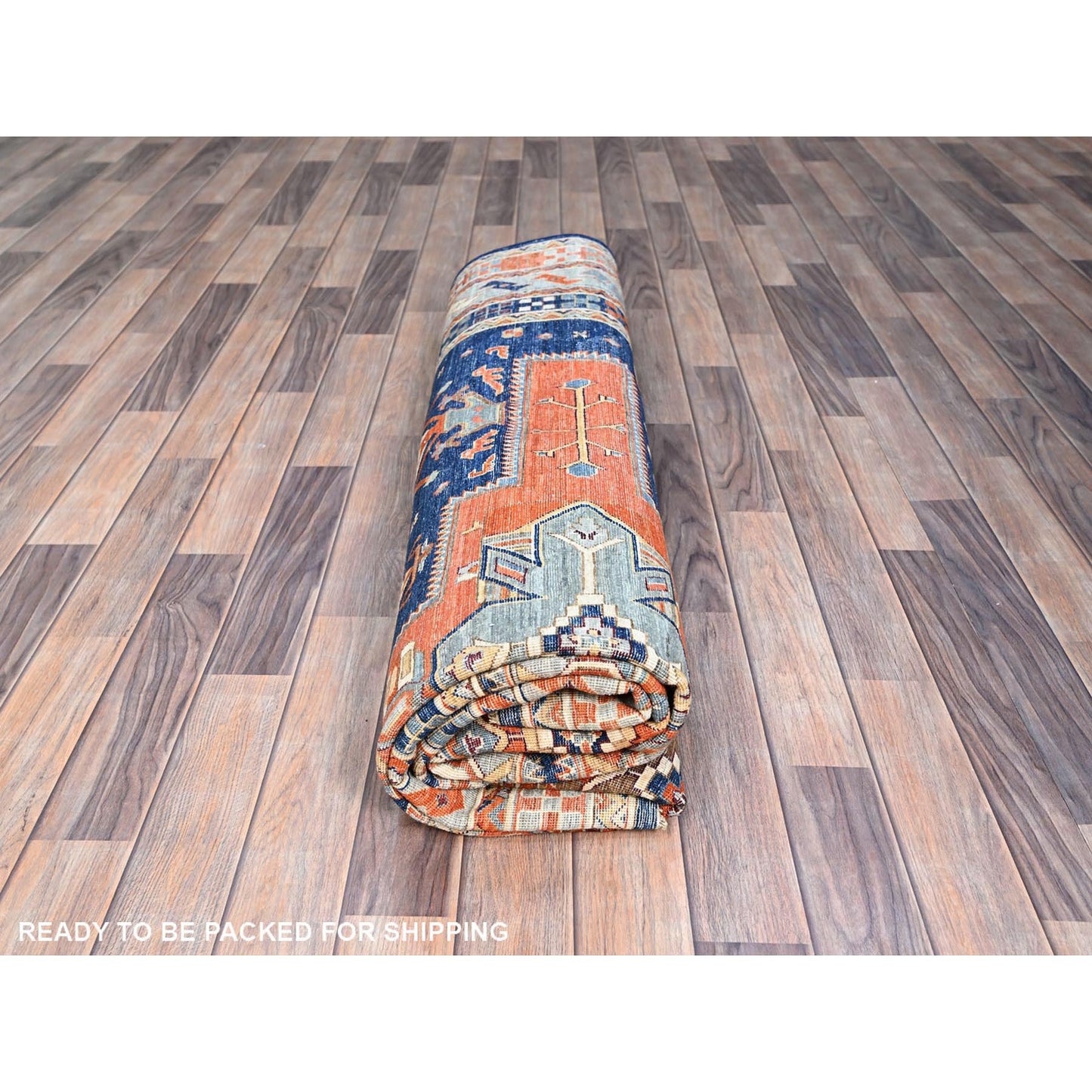 8'X7'10" Blue Armenian Inspired Caucasian Design Square Oriental Rug