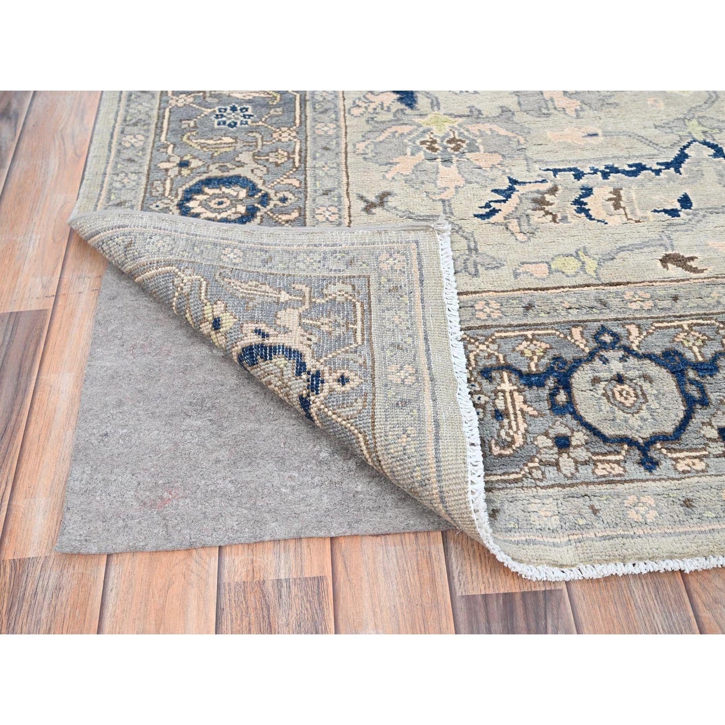 6'2"X8'10" Grey Seeripe Heris Design Soft Wool Hand Knotted Oriental Rug