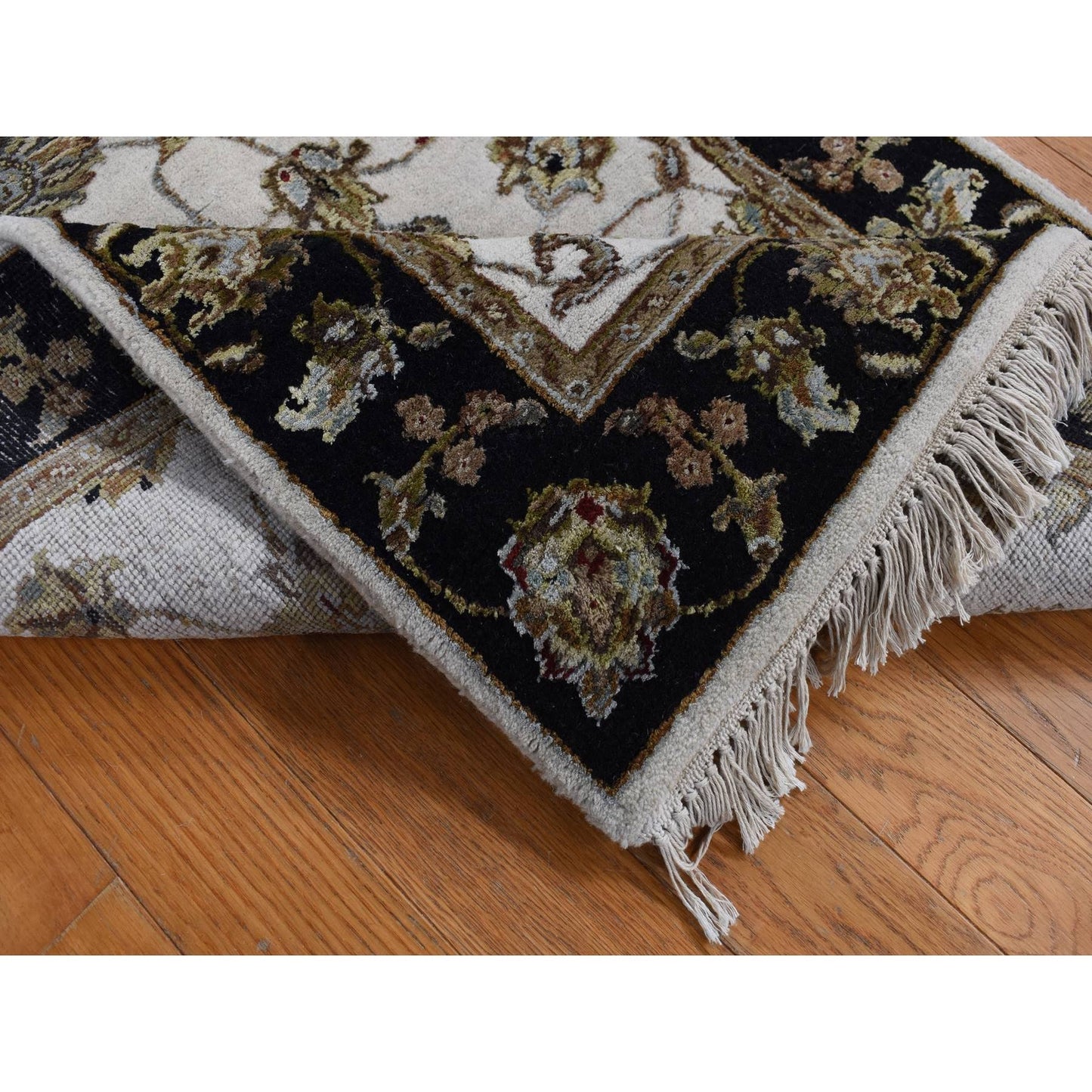 2'7"X16' Ivory Half Wool And Half Silk Runner Rajasthan Hand Knotted Rug