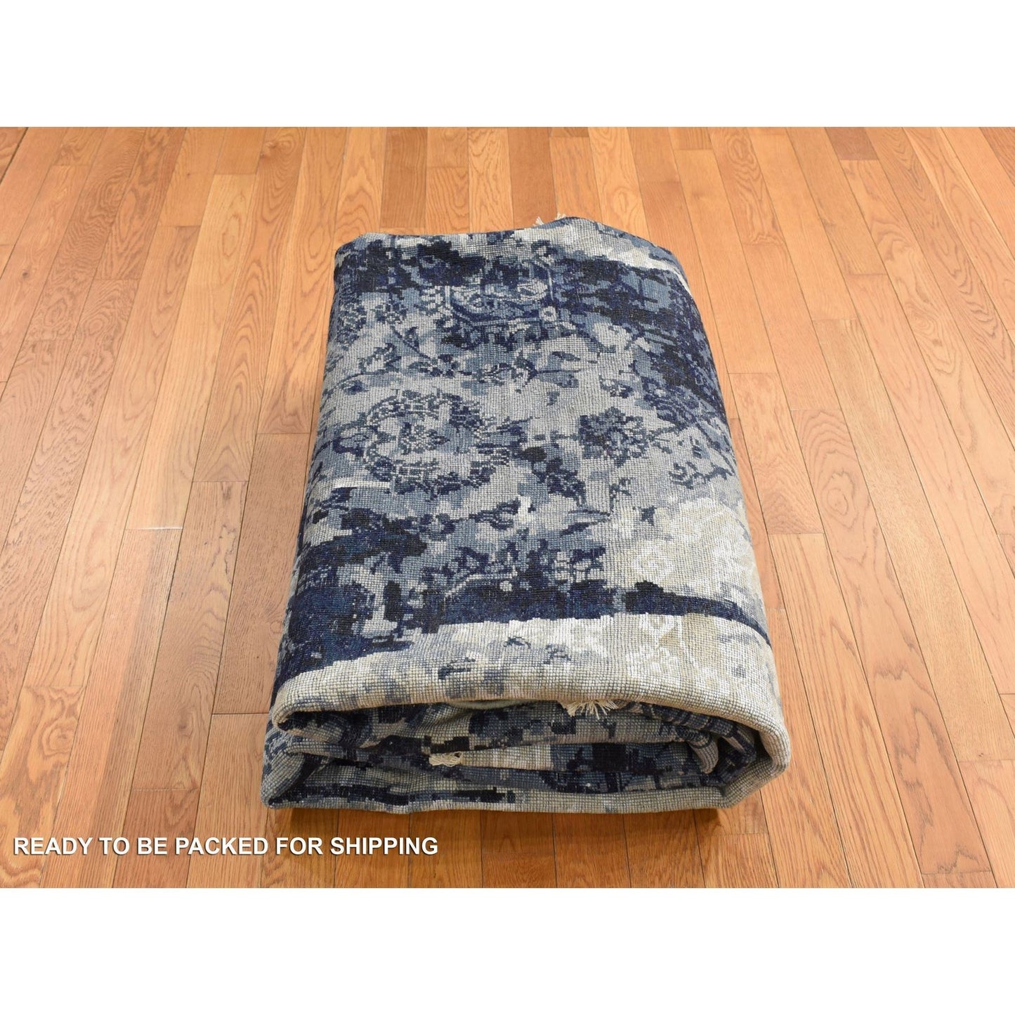 8'X9'9" Gray Wool And Silk Transitional Design Hand Knotted Oriental Rug