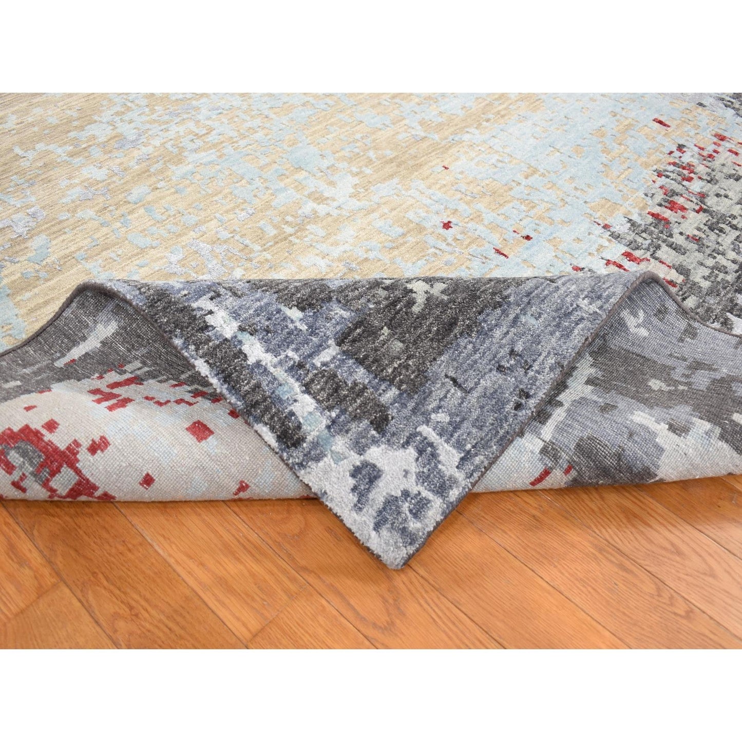 10'X14'2" Gray Abstract Design Denser Weave Pure Wool Hand Knotted Rug