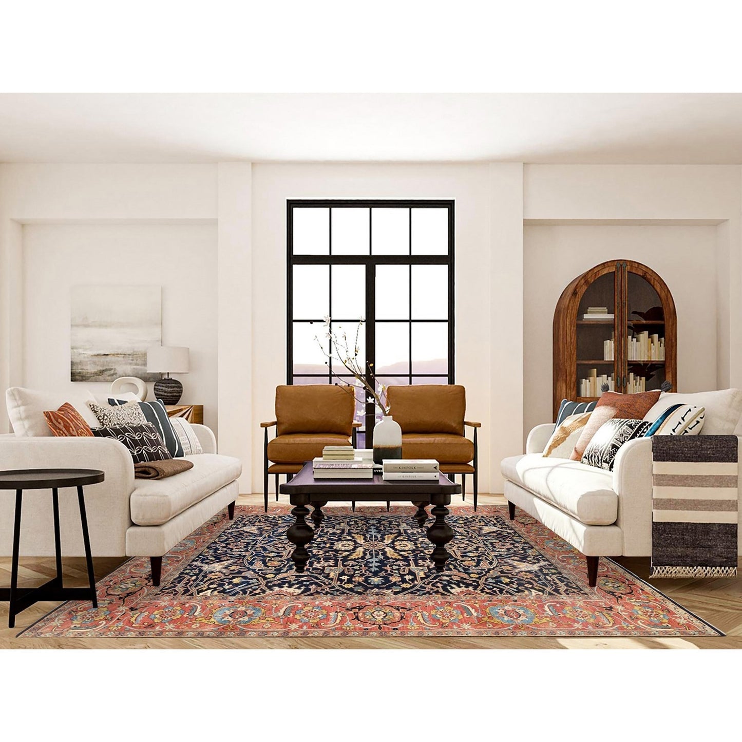 8'1"X10'1" Blue Antiqued Heris Re-Creation Soft Wool Hand Knotted Rug