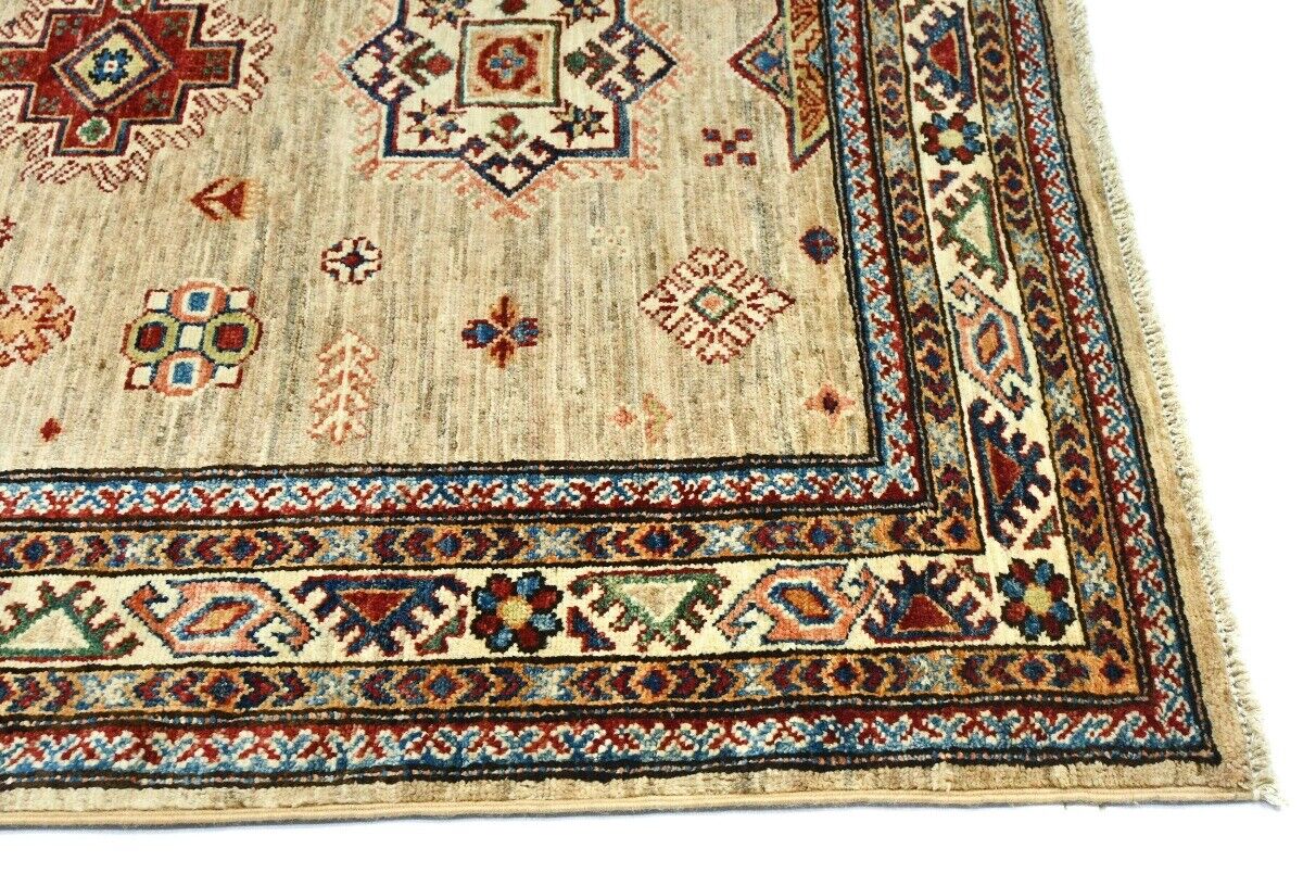 4X6 Ft Kazak Wool Area Rug Tribal Geometric Style