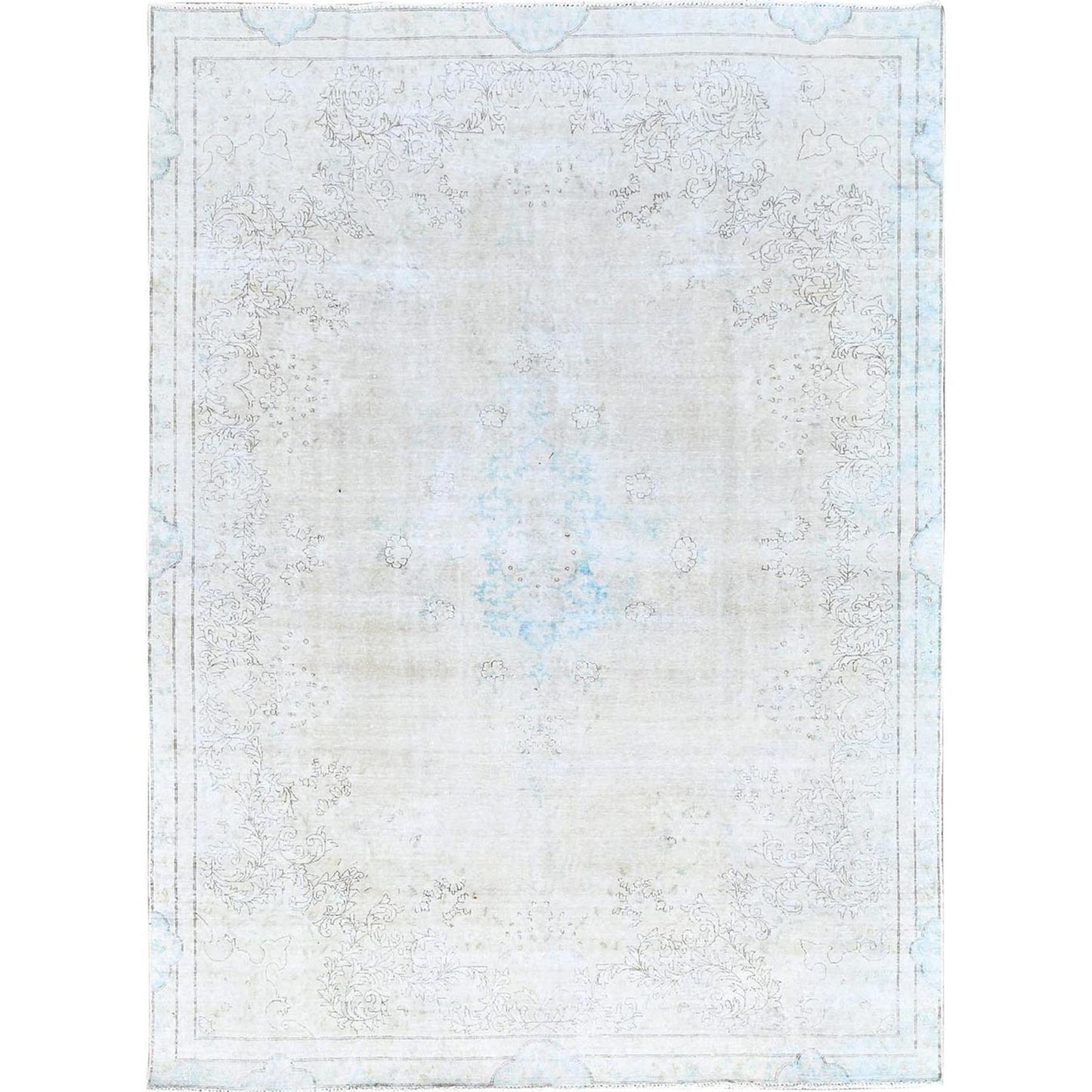 7'2"X9'10" White Natural Wool Hand Knotted Vintage Zoroastrian Karman Rug